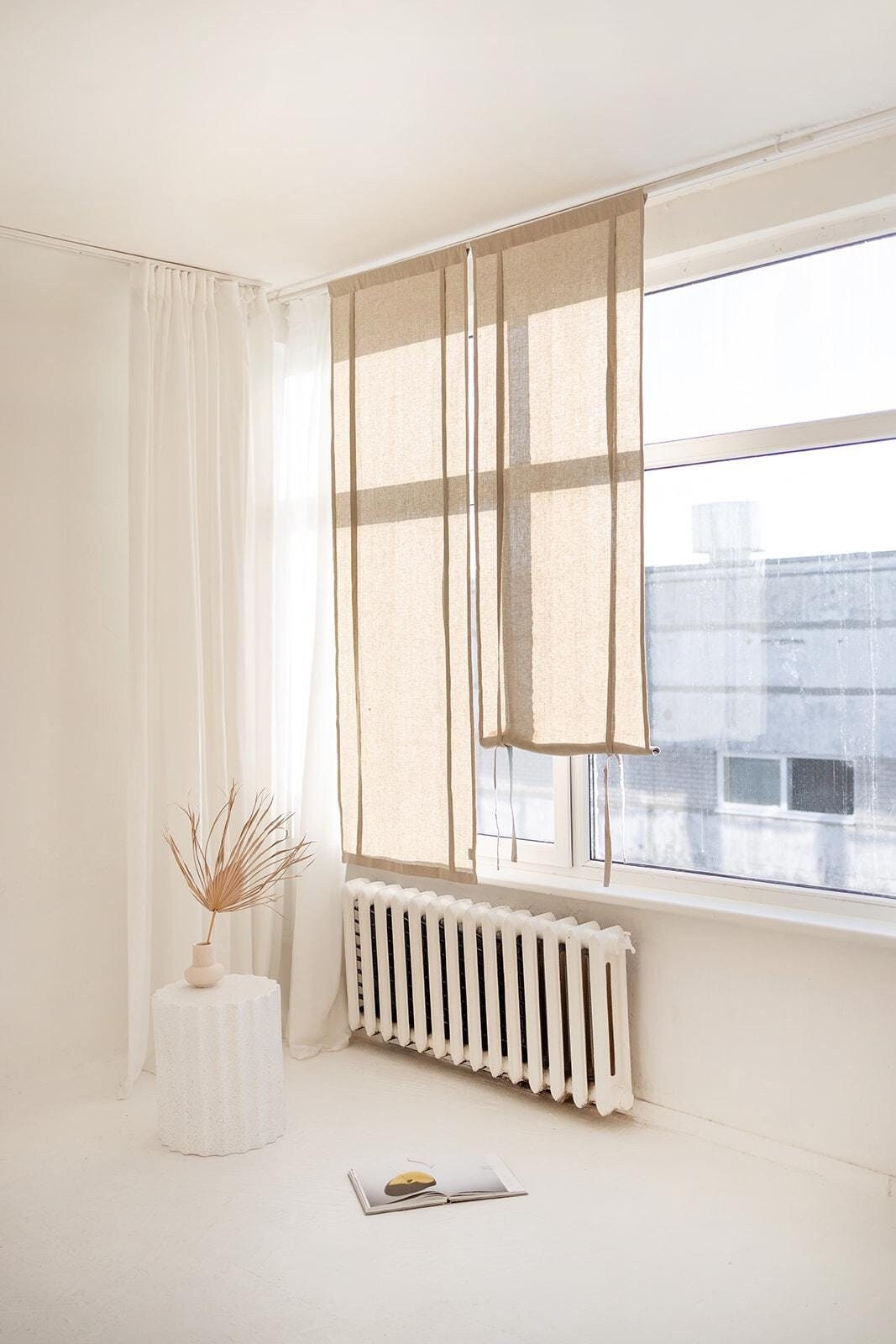 27''/70cm wide Natural Linen Roll-Up blind, Linen Window Blind with Ties, Linen Roller Shades, Linen Noren Drape, Rod Pocket Linen Panel