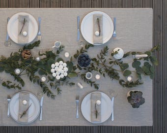 Natural Linen Tablecloth, Linen Melange Tablecloth, Soft Handmade Linen, Mitered Corners Linen,Minimalistic Rustic Linen Tablecloth