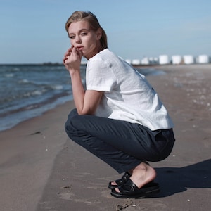 Linen Shirt With Back Buttons, Loose Summer Blouse, European Stonewashed Linen image 6