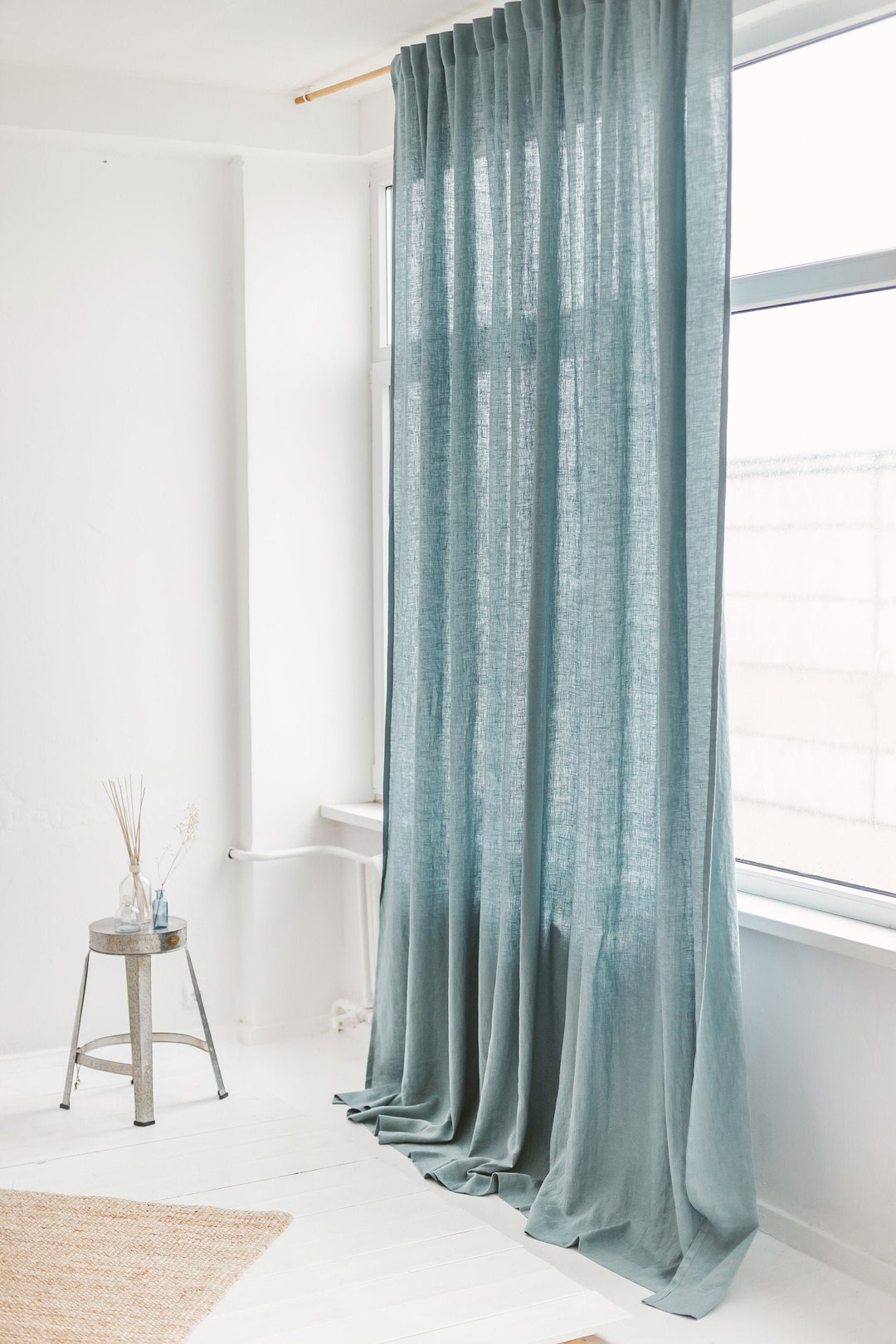 110/ 280cm Wide Linen Curtain Dusty Aqua Linen Window - Etsy