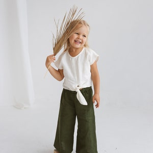 Girls Linen Culottes, Unisex Linen Pants Kids, Linen Culotte Pants Girls,Wide Linen Pants For Girl,Girls Casual Linen Pants,Wide Short Pants image 4