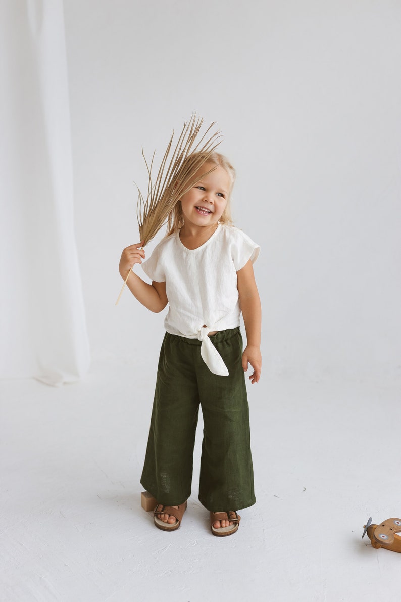 Girls Linen Culottes, Unisex Linen Pants Kids, Linen Culotte Pants Girls,Wide Linen Pants For Girl,Girls Casual Linen Pants,Wide Short Pants image 4