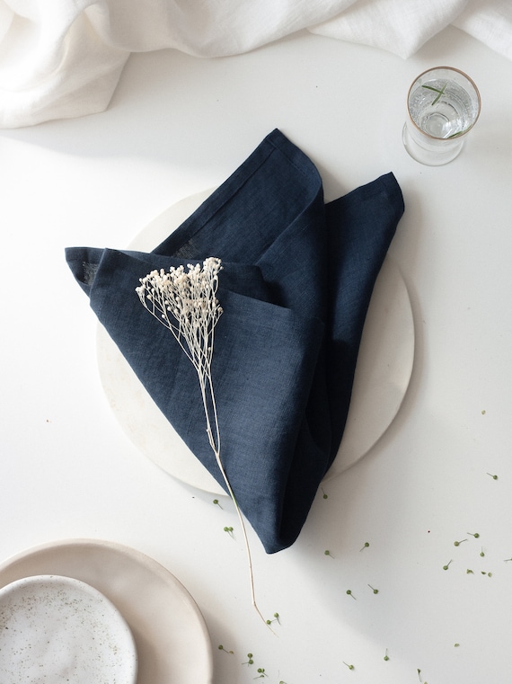 Navy Blue Linen Napkins Set Dark Blue Linen Cloth Napkins | Etsy