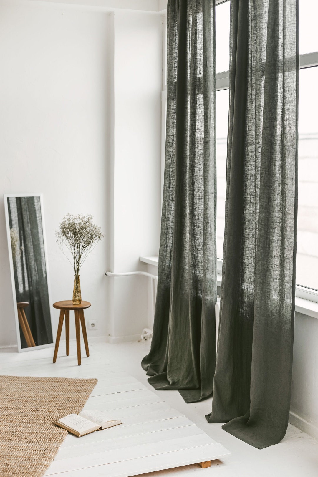 87/ 220cm Width Natural Linen Curtain With Grommets, Linen Window