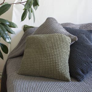 Set Of 2 Linen Pillow Shams, Green Waffle Pillow Covers, Linen Pillow Shams, Waffle Throw Pillows, Linen Textured Pillows,Decorative Pillows