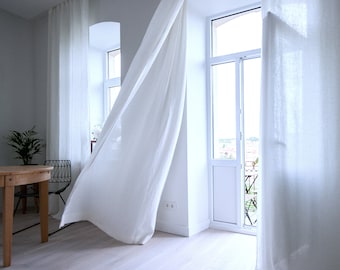 55"/140 Cm Wide Linen Curtain With Ties top, White Linen curtain,Custom Linen Drape,Window Panel,Living room Curtain,Bedroom white curtain