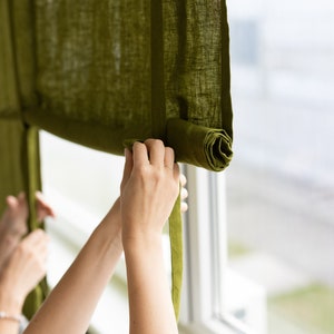 27''/70cm wide Moss Green Linen Roll Up blind, Linen Window Blind with Ties, Linen Roller Shades, Linen Noren Drape, Rod Pocket Linen Panel image 3