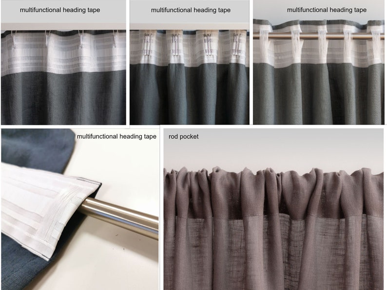 Tenda in lino grigio chiaro da 86,6/220 cm di larghezza, tenda per finestra in lino naturale, pannello per tende in lino ammorbidito, tenda in lino extra lunga, tenda grigia immagine 8