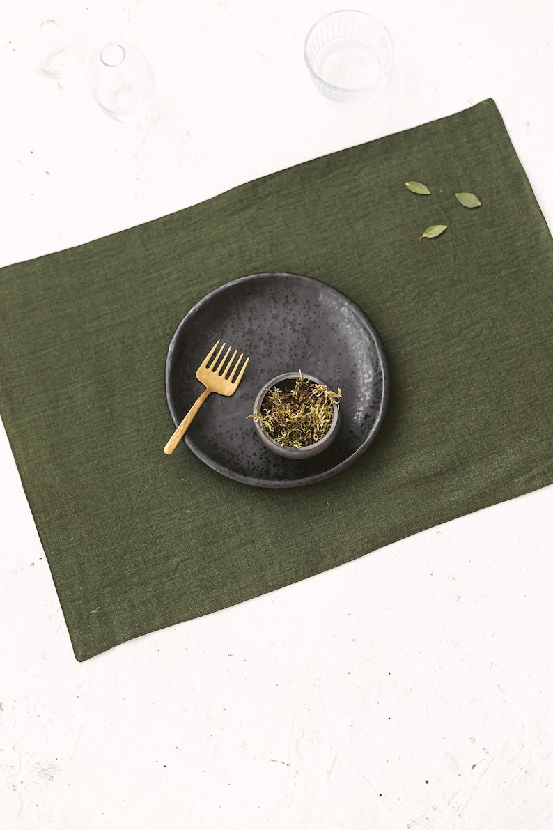 Dark Green Linen Placemats Set of 2 Linen Placemats Natural Etsy