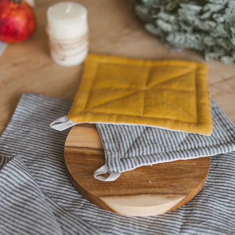 Two Sides Linen Pot Holder Quilted Linen Pot Holder With Etsy