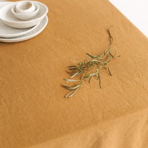 Amber Linen Tablecloth With Ruffle, Ruffled Linen Table Cloth for Wedding,Custom Size Linen Table Cover,Extra Large Linen Ruffle Tablecloth image 3