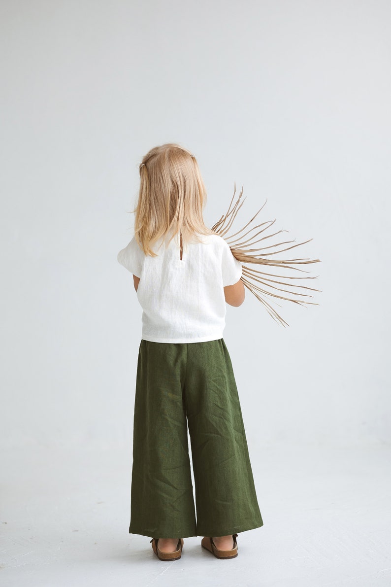 Girls Linen Culottes, Unisex Linen Pants Kids, Linen Culotte Pants Girls,Wide Linen Pants For Girl,Girls Casual Linen Pants,Wide Short Pants image 5