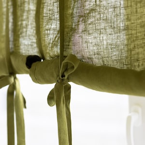 27''/70cm wide Moss Green Linen Roll Up blind, Linen Window Blind with Ties, Linen Roller Shades, Linen Noren Drape, Rod Pocket Linen Panel image 5