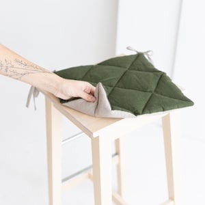 Coprisedile in lino fronte-retro con lacci, cuscino del sedile in lino trapuntato, coprisedia in lino, coprisedia in lino, fodera per sedia in lino, fodera per sedia