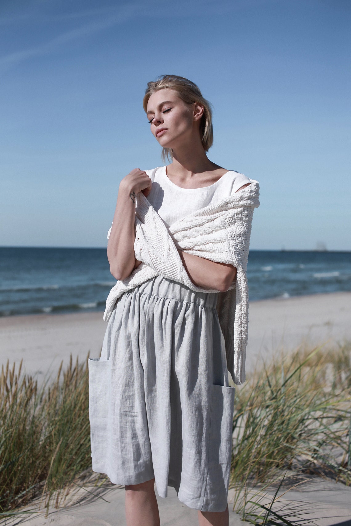 Linen grey skirt and top brown shade main image 1