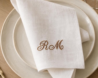 White Personalized Napkins, Monogrammed Linen Napkins, 50+ Colors