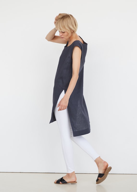 Dark Grey Linen Tunic Loose Linen Tunic 
