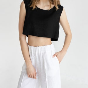 White Wide Leg Linen Pants main image 1
