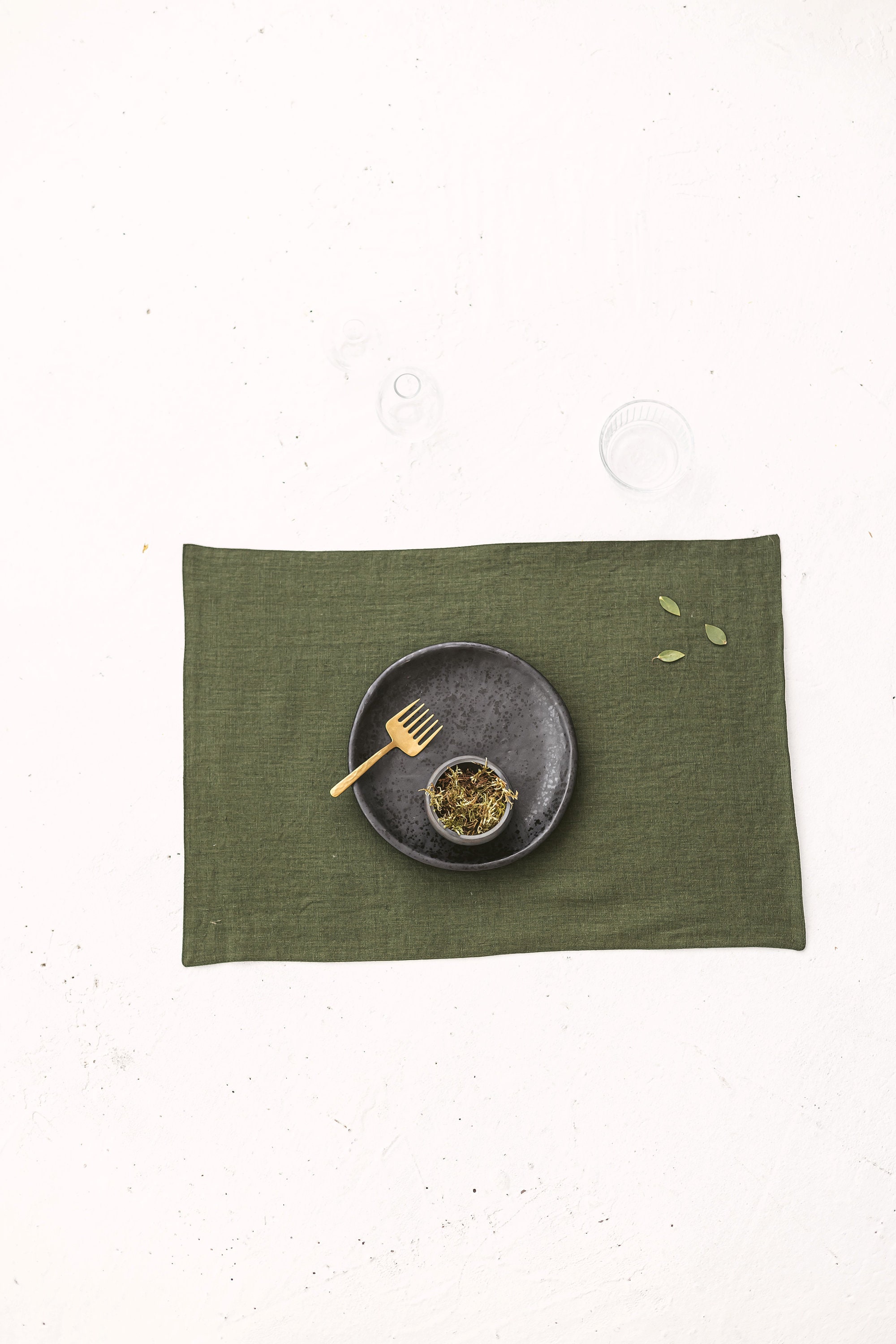 Dark Green Linen Placemats Set Of 2 Linen Placemats Natural Etsy