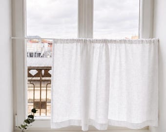 White Linen Cafe Curtain With Rod pocket: Custom Sizes, 50+ Colors
