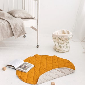 Tapis de jeu pour bébé en lin naturel, tapis de jeu rond matelassé en lin, tapis pour chambre de bébé recto-verso en lin, tapis de sol rembourré en lin, tapis de jeu en lin image 2