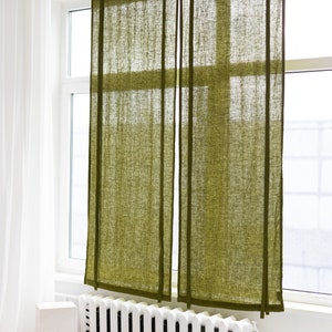 27''/70cm wide Moss Green Linen Roll Up blind, Linen Window Blind with Ties, Linen Roller Shades, Linen Noren Drape, Rod Pocket Linen Panel image 2