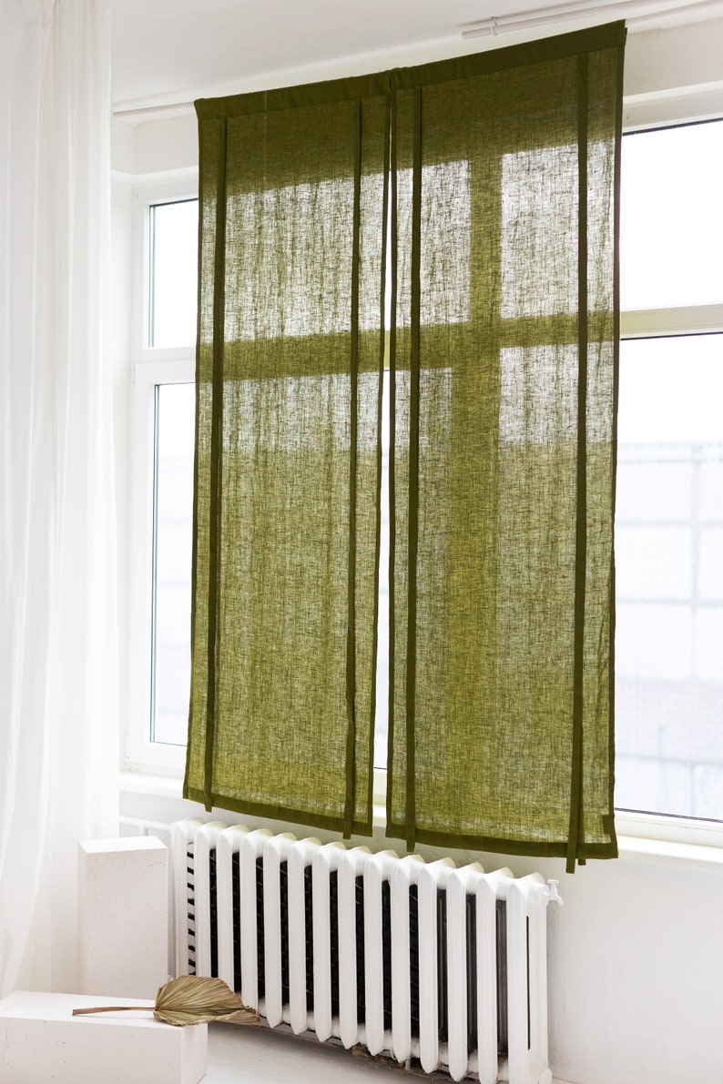 27''/70cm wide Moss Green Linen Roll Up blind, Linen Window Blind with Ties, Linen Roller Shades, Linen Noren Drape, Rod Pocket Linen Panel image 2