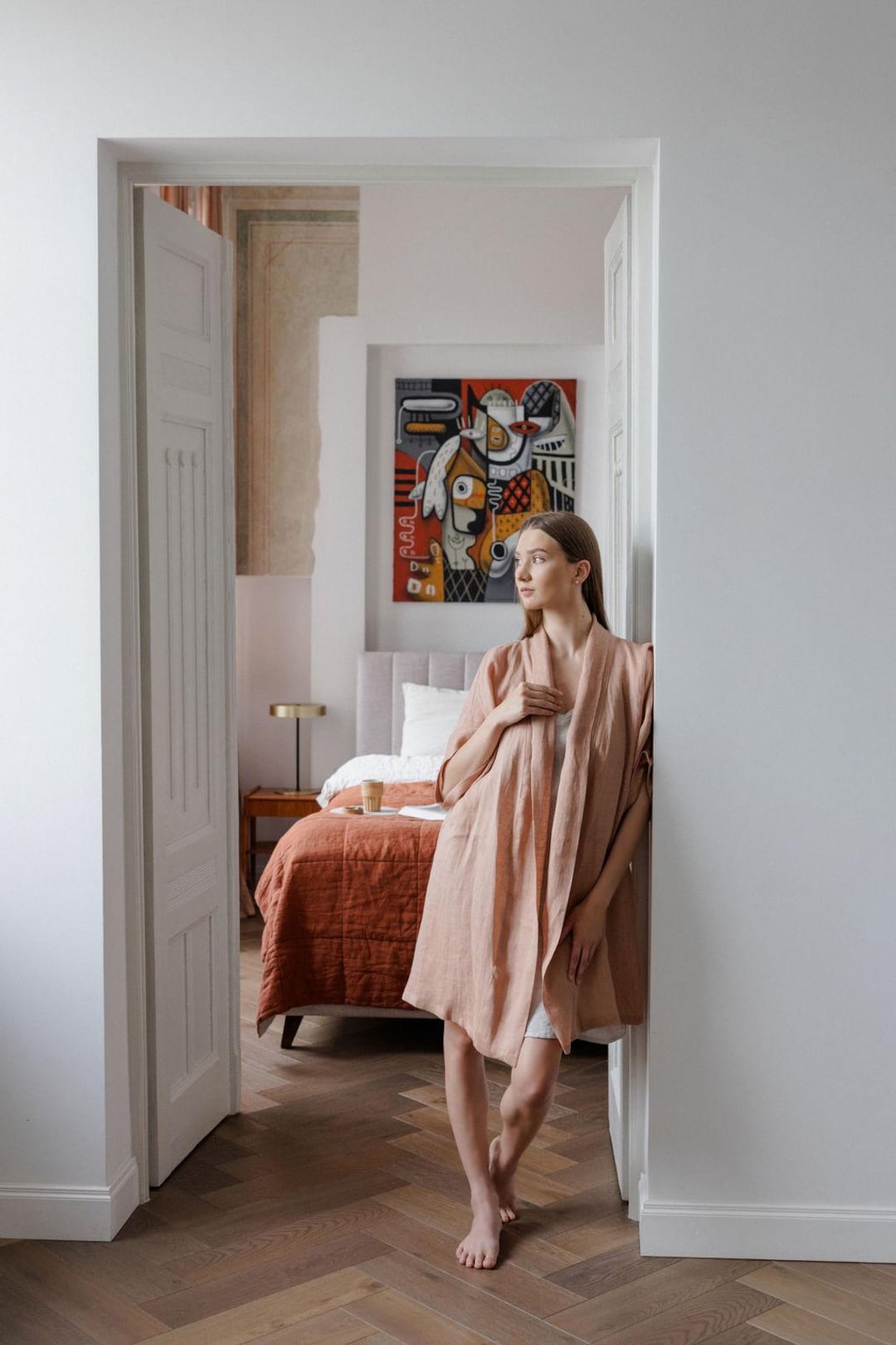 Almost Apricot Lightweight Linen Bathrobe, Gift for Peach Gauze Linen ...