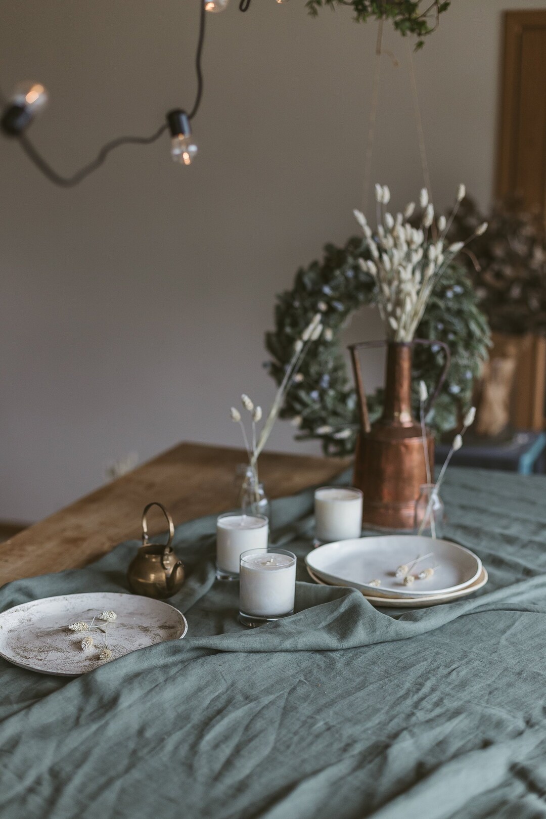 Linens Table Setting Set of Linen Tablecloth and 4 Napkins, Handmade Linens Table Set,linen ...