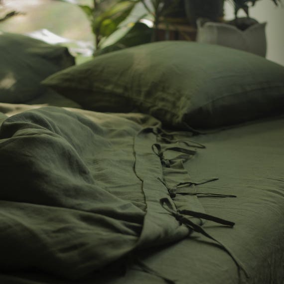 Green Linen Duvet Cover Custom Size Duvet Cover Green Linen Etsy