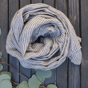 Striped Linen Scarf, Large Men Scarf, Christmas Gift, Linen Men Shawl,Gray Linen Women Scarf,Unisex Striped Linen Scarf,Handmade Linen Wrap,
