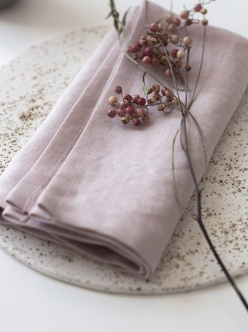 Plum Softened Linen Napkins Set Eggplant Violet Linen Cloth Etsy