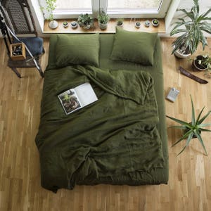 Linen Duvet Cover and Pillowcases,Linen Bedding Set,Washed Linen Bedding,Pure Linen Bedding,Linen Shams,Custom Size Bedding,Green Bed Linen image 1