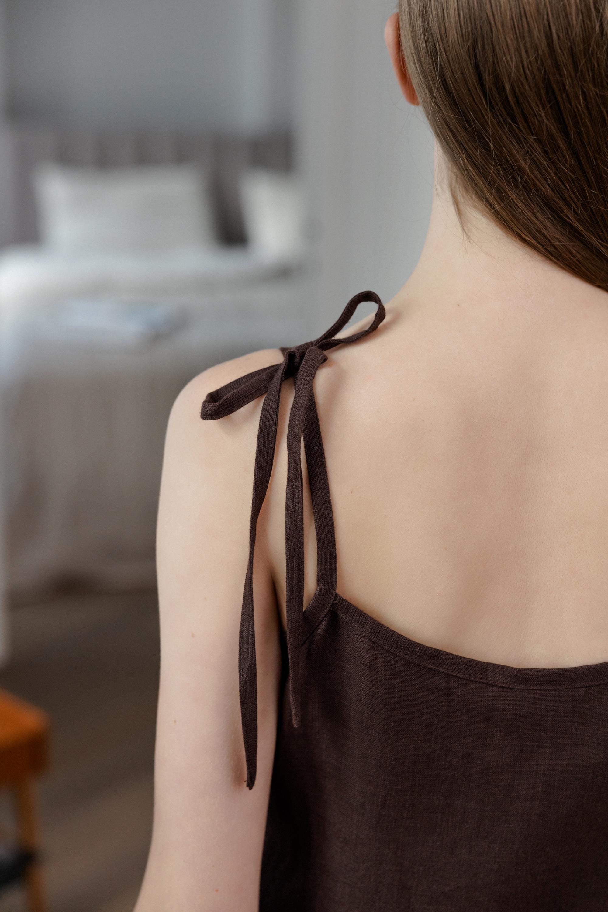 brown linen slip dress French Vintage Linen Slip Dress
