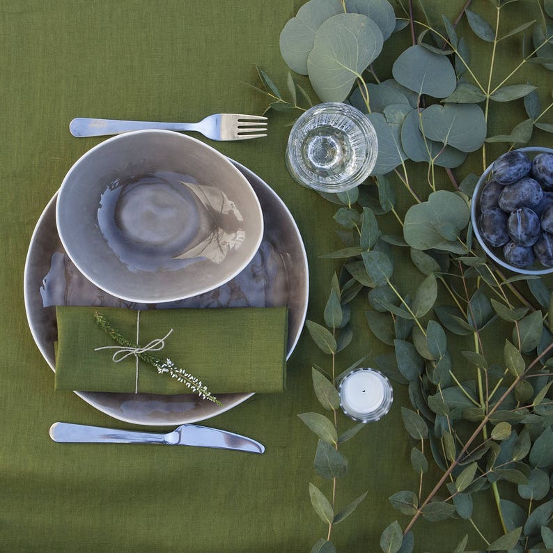 Softened Linen Napkins Set, Green Linen Napkins, Mitered Corners Linen Napkins, Pure Linen Napkin, Washed Linen Table, Stone Washed Linen image 3