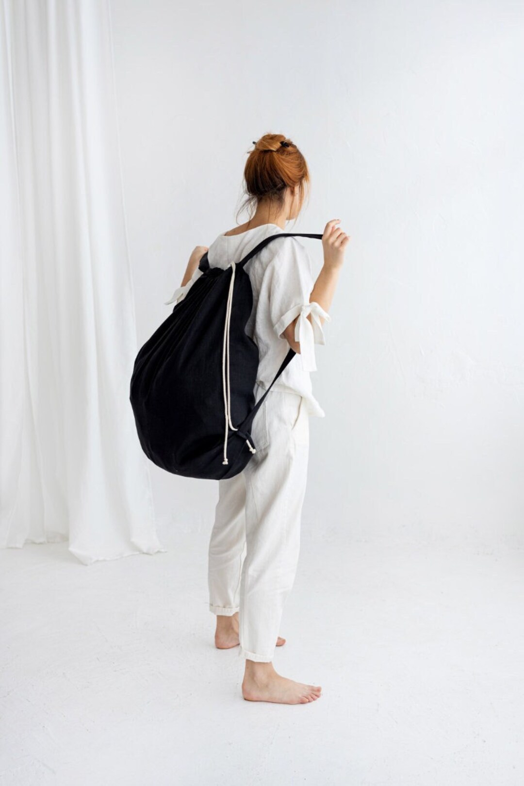 Linen Laundry Bag With Handles, Large Linen Laundry Backpack, Linen ...