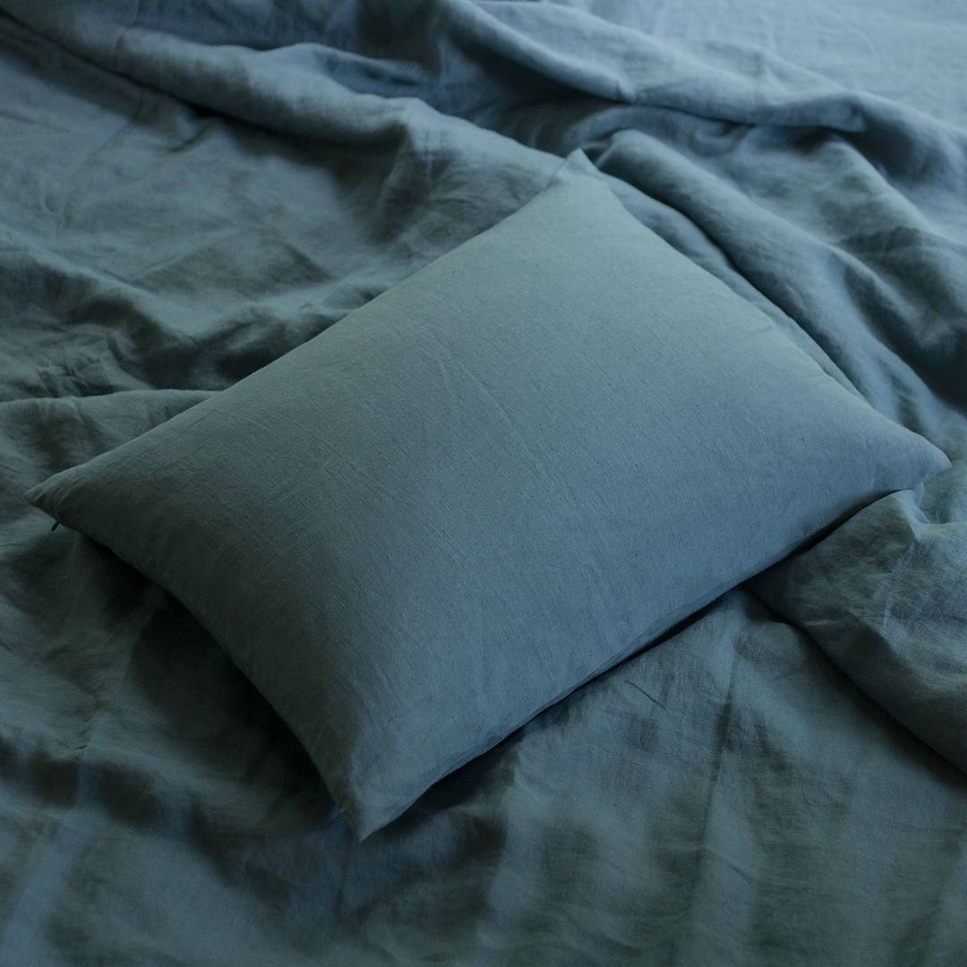 Blue Linen Pillowcase,linen Pillow Cover,zipped Linen Pillowcase