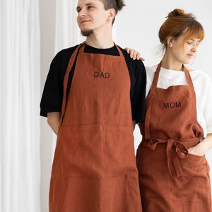 Personalized Linen Apron For Dad, Linen Apron With Embrodery, Embroidered Chef Apron For Father And Mother, Unisex Linen Apron Embroiderery image 5