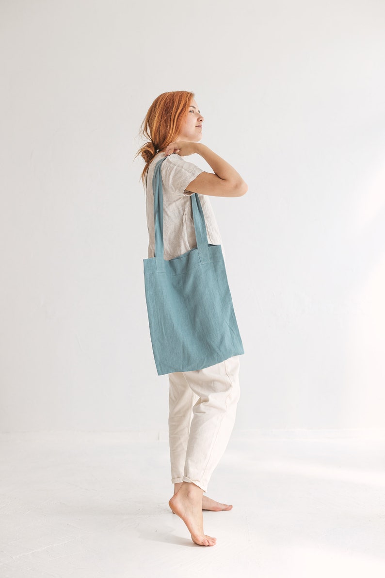 Linen Tote Bag,Linen Market Bag,Linen Shopping Bag,Zero Waste bag,Reusable Grocery Bag image 5