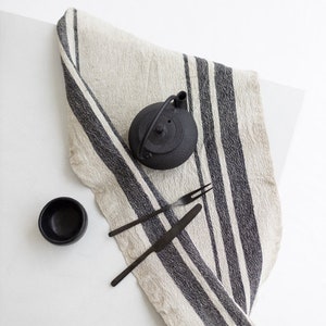Striped Linen Tea Towels - Set Of 2, Rustic Linen Tea Towels, Linen Kitchen Towel, Natural Linen Dish Towels, Rustic Linen Towels