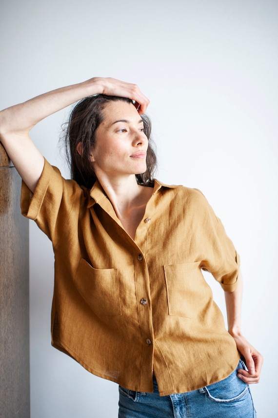 oversized women's linen button down shirt