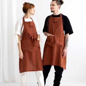 Personalized Linen Apron For Dad, Linen Apron With Embrodery, Embroidered Chef Apron For Father And Mother, Unisex Linen Apron Embroiderery image 6