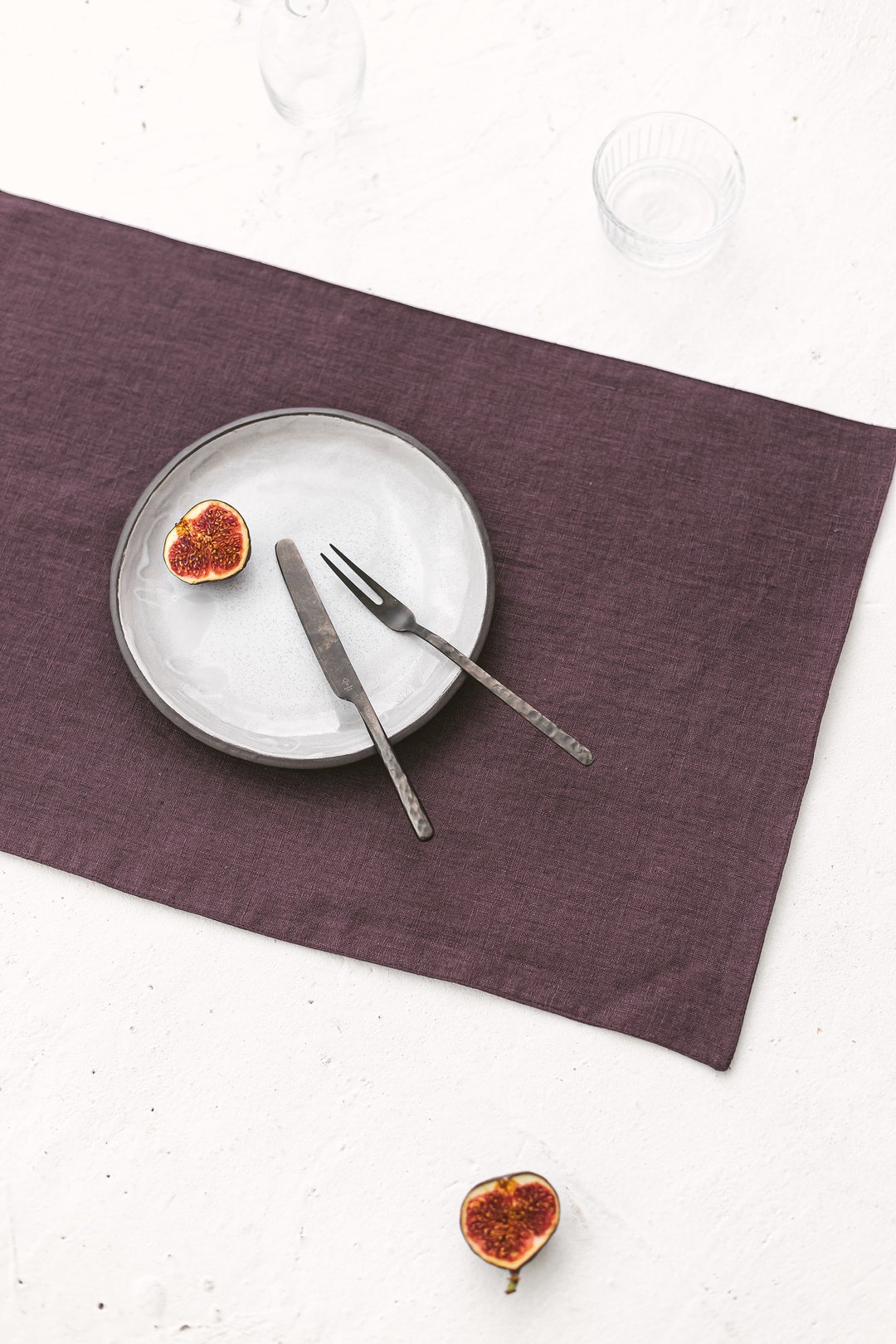 Plum Linen Table Placemat Set, Softened Linen Dinner Tablemats Set
