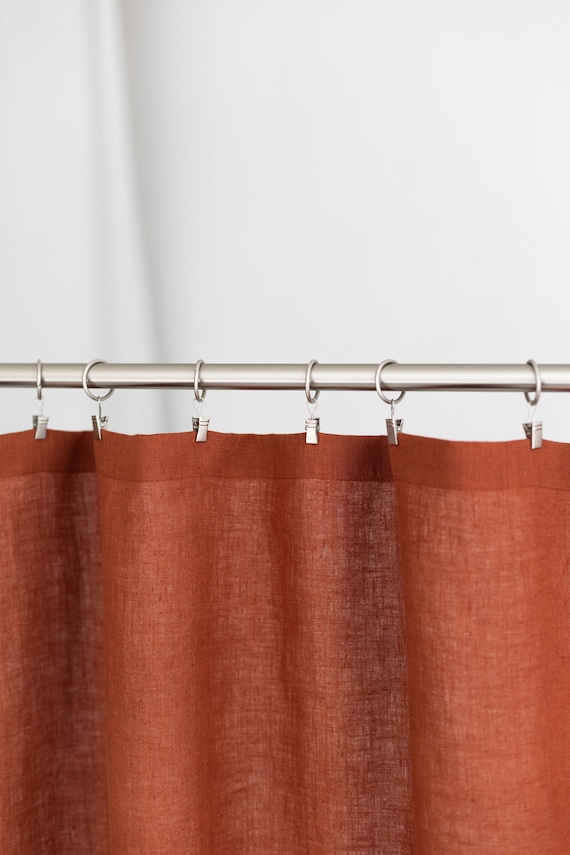 Rusty Linen Clip Ring Curtain Panel, 55" Wide, Hemmed Window Drape