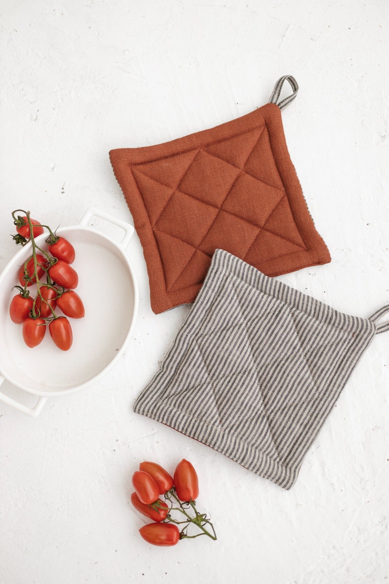 Two Sides Linen Pot Holder Kitchen Christmas Gift Quilted Etsy Canada