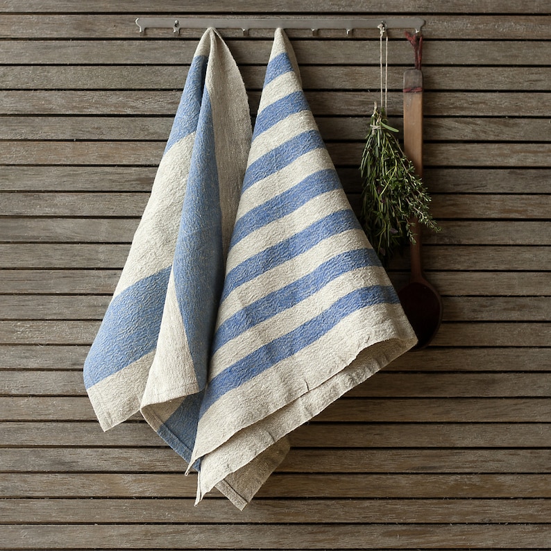 Striped Linen Tea Towels Set of 2 Rustic Linen Tea Towels Etsy
