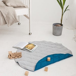 Tapis de jeu pour bébé en lin naturel, tapis de jeu rond matelassé en lin, tapis pour chambre de bébé recto-verso en lin, tapis de sol rembourré en lin, tapis de jeu en lin image 4