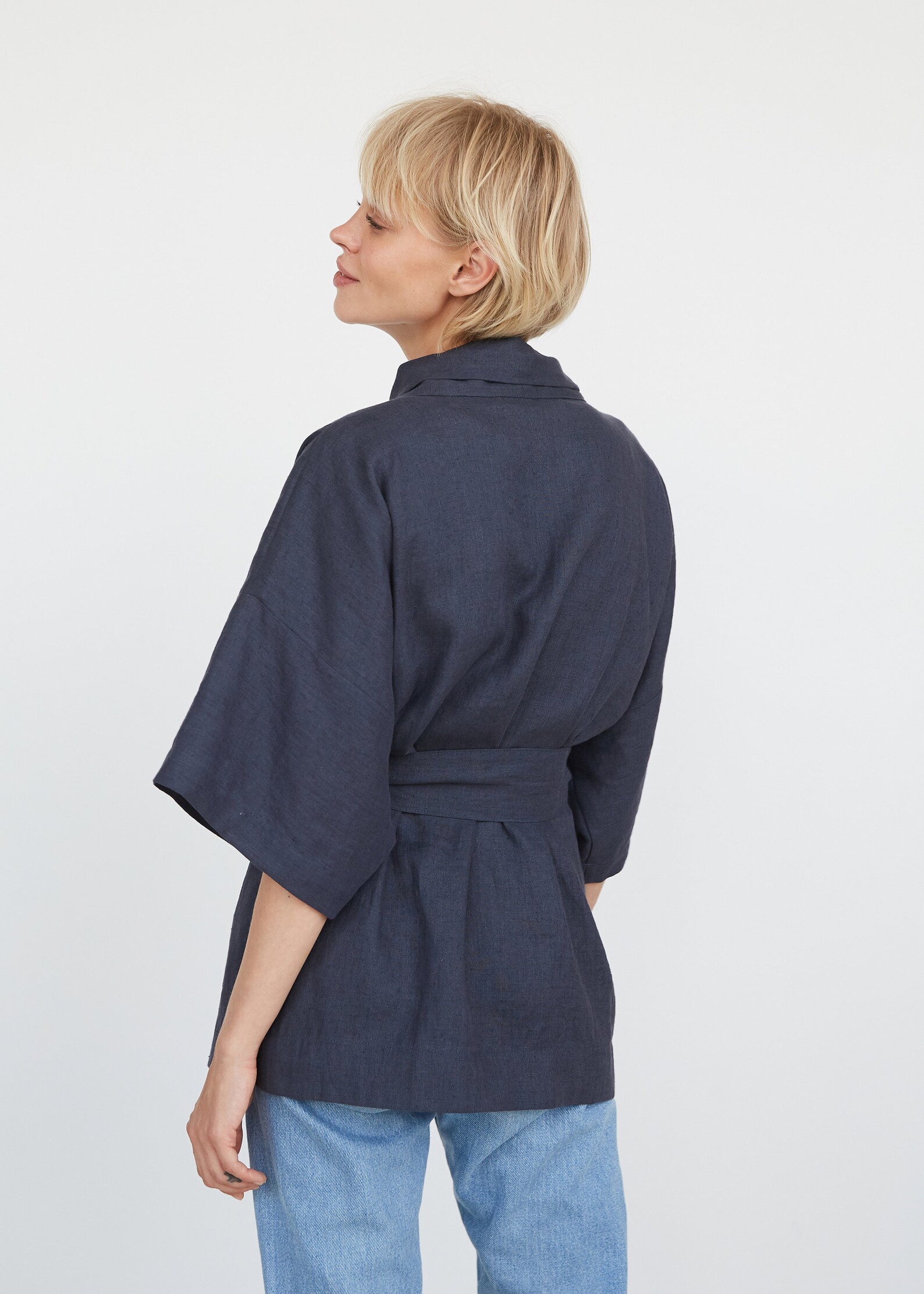 Natural Linen Kimono Jacket Linen Jacket With Belt Belted Etsy