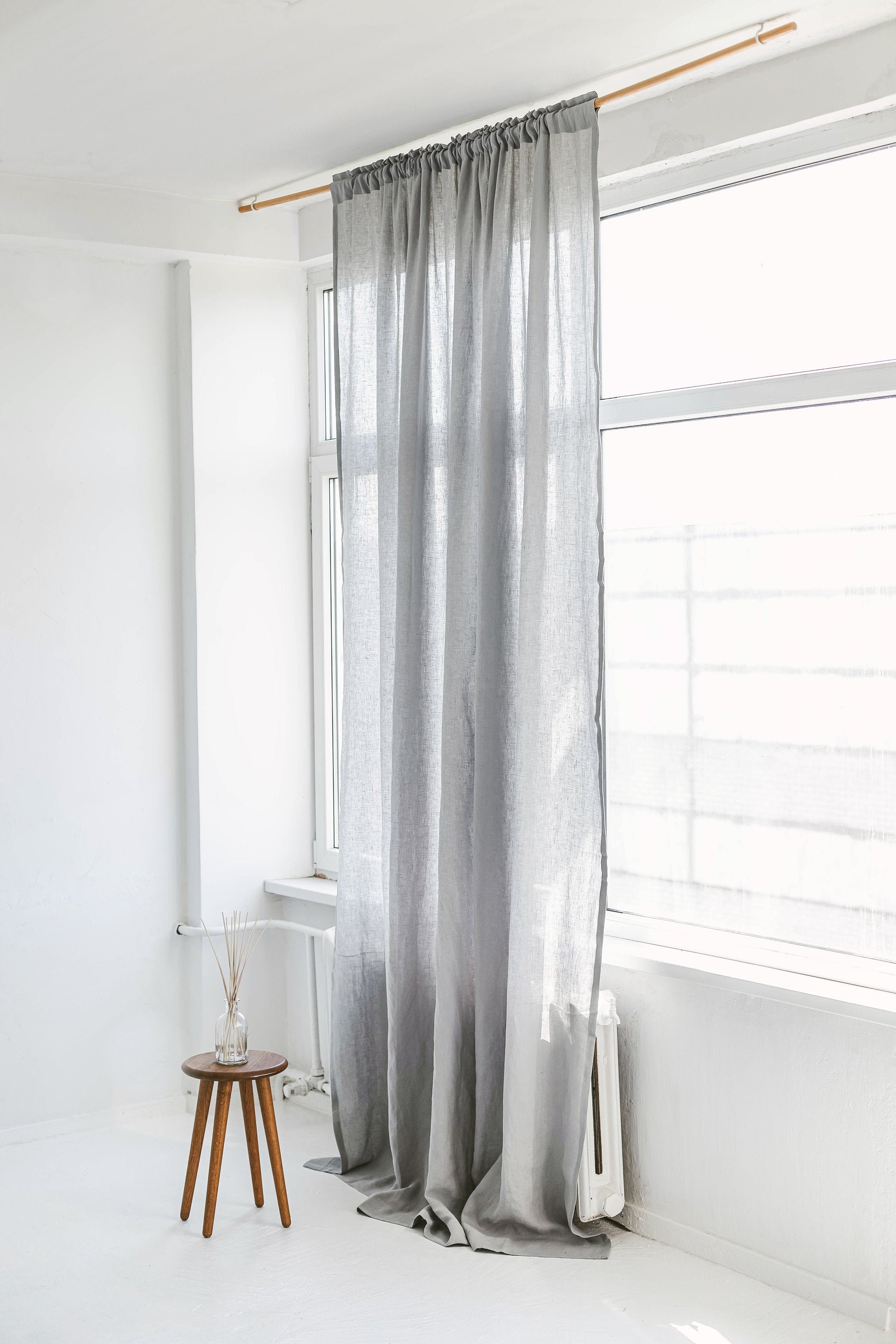 86.6/220 Cm Width Linen Curtains With Rod Pocket Crown Top