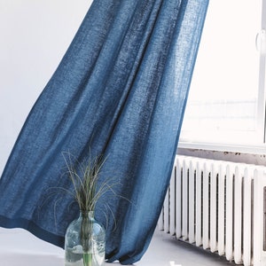 55/140 Cm Wide Long Linen Curtain with Grommets, Harbour Blue Linen Window Drape, Softened Linen Eyelet Curtain Panel, Custom linen drape image 4